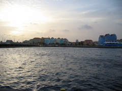 willemstad harbor from a cafe at sunset