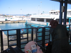 our ferry unloading