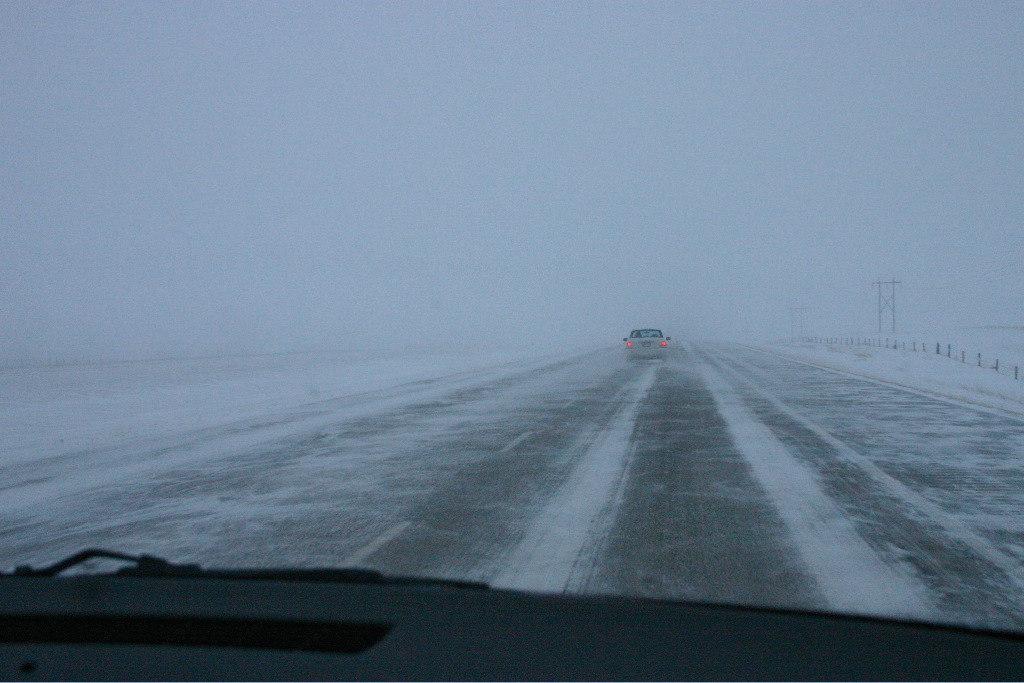 Heading back to Calgary, we finally hit some nasty weather...